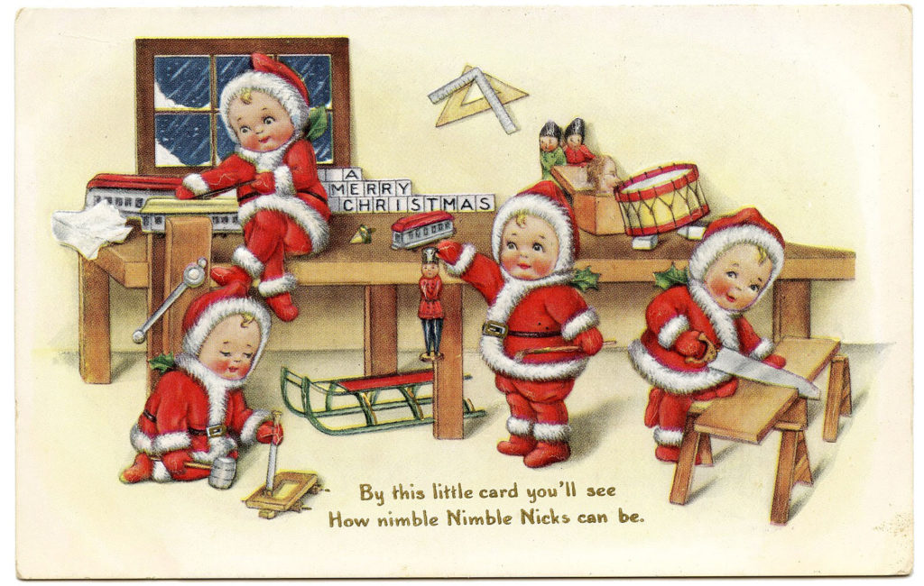 Christmas babies santas workshop sled image