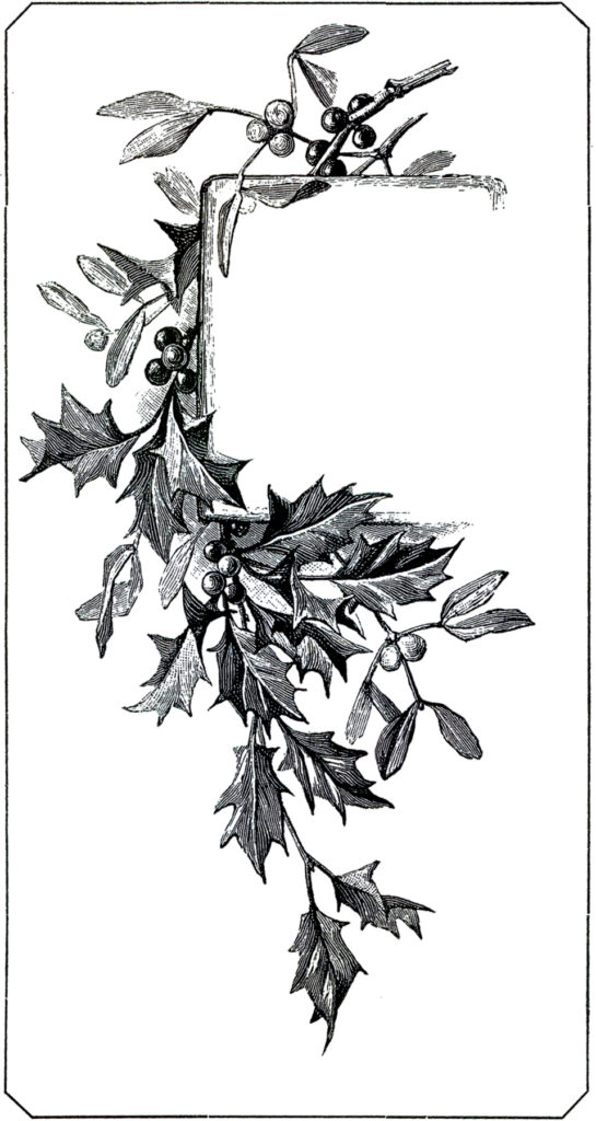 christmas holly black white tag image