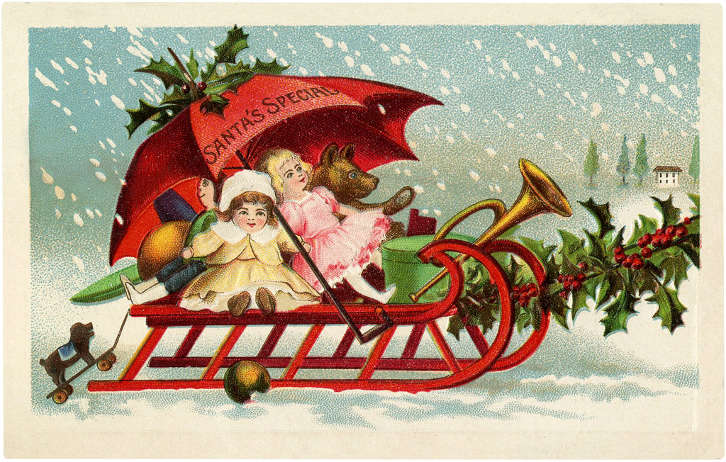 santas sleigh sled christmas vintage image
