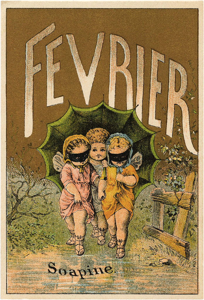 Vintage French Fairy February Fevrier Illustration