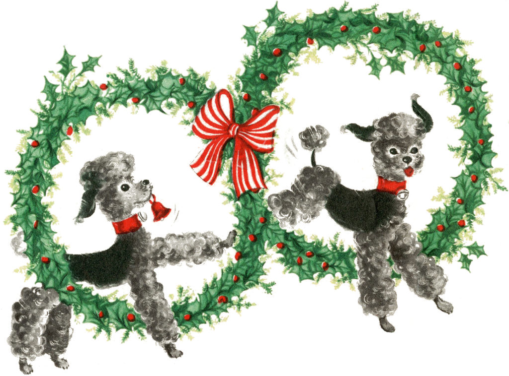 Vintage Christmas Dogs Wreaths Clipart