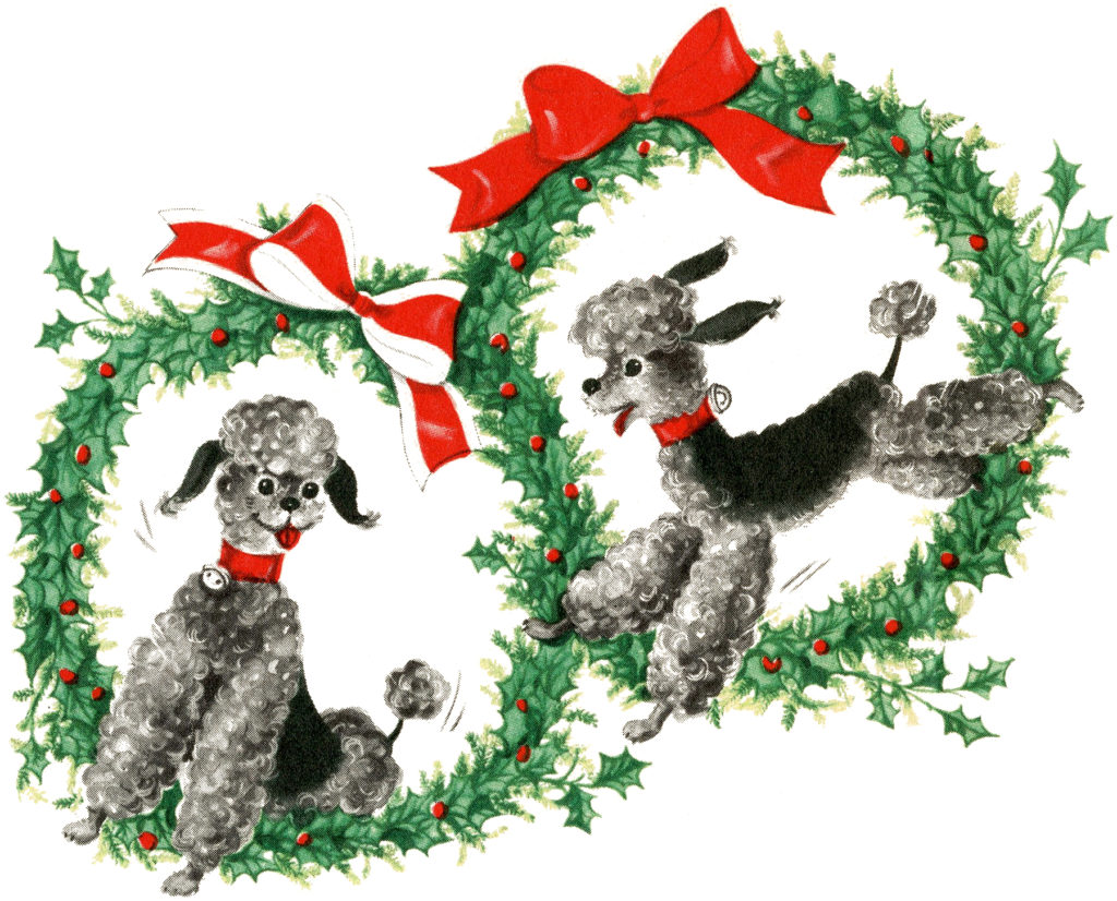 Retro Christmas Poodles Dogs Wreath Image