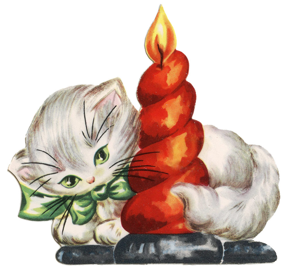 Retro Christmas Kitty Cat Candle Image