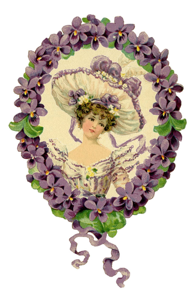 Purple Flowers Vintage Lady Illustration