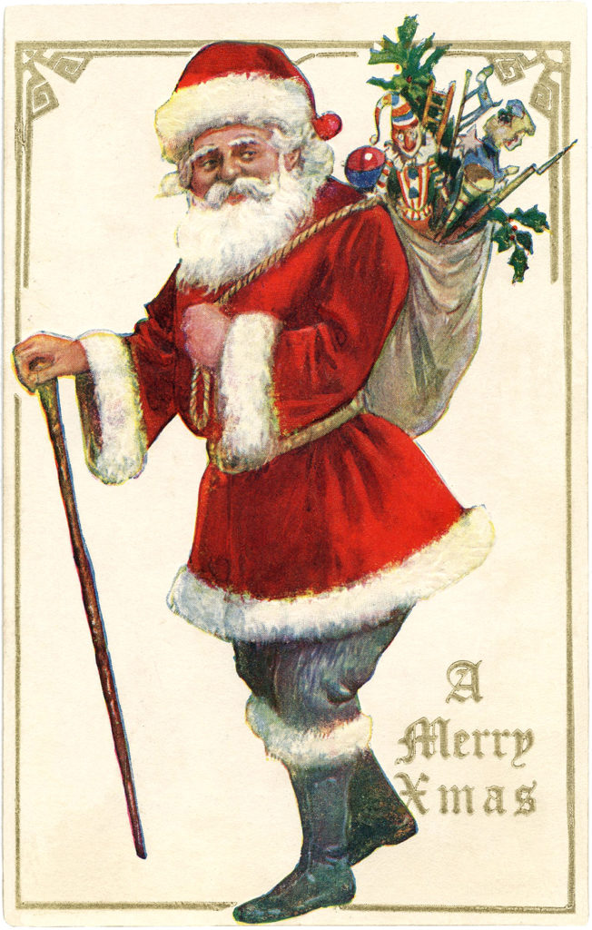 Father Christmas with sack vintage image