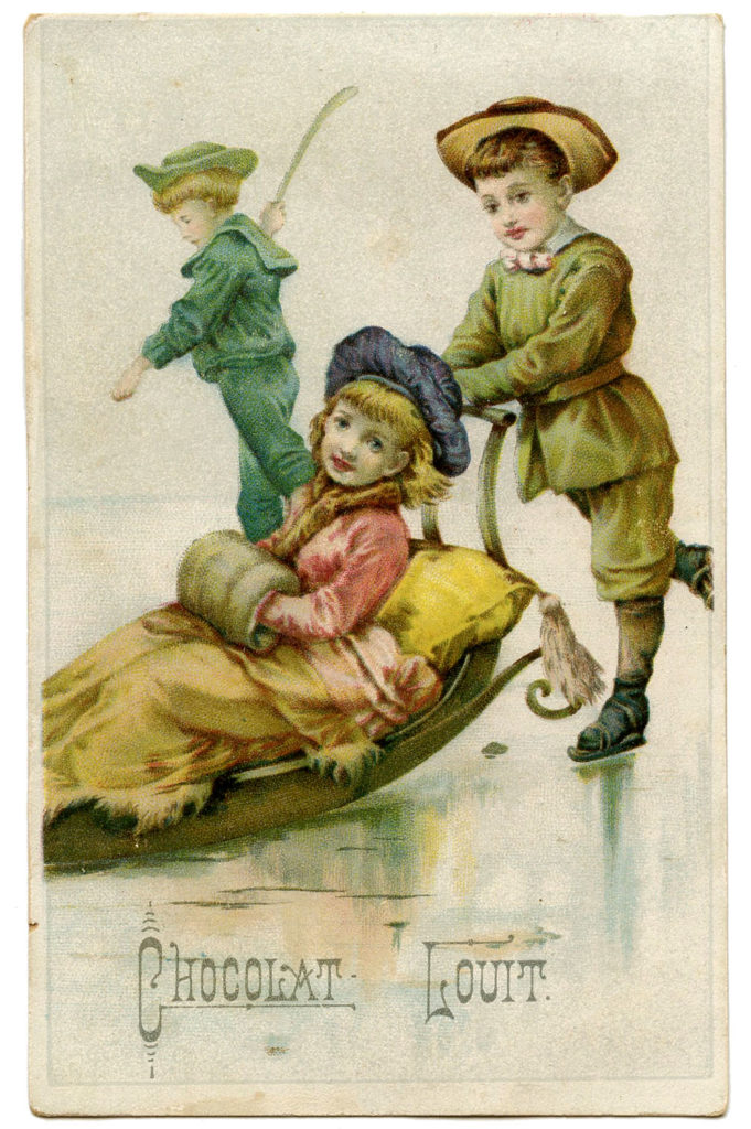 victorian children sled sledding ice image