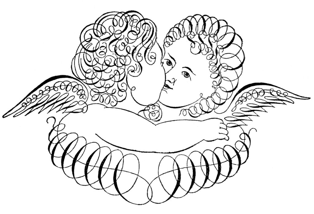 spencerian cherubs kiss illustration