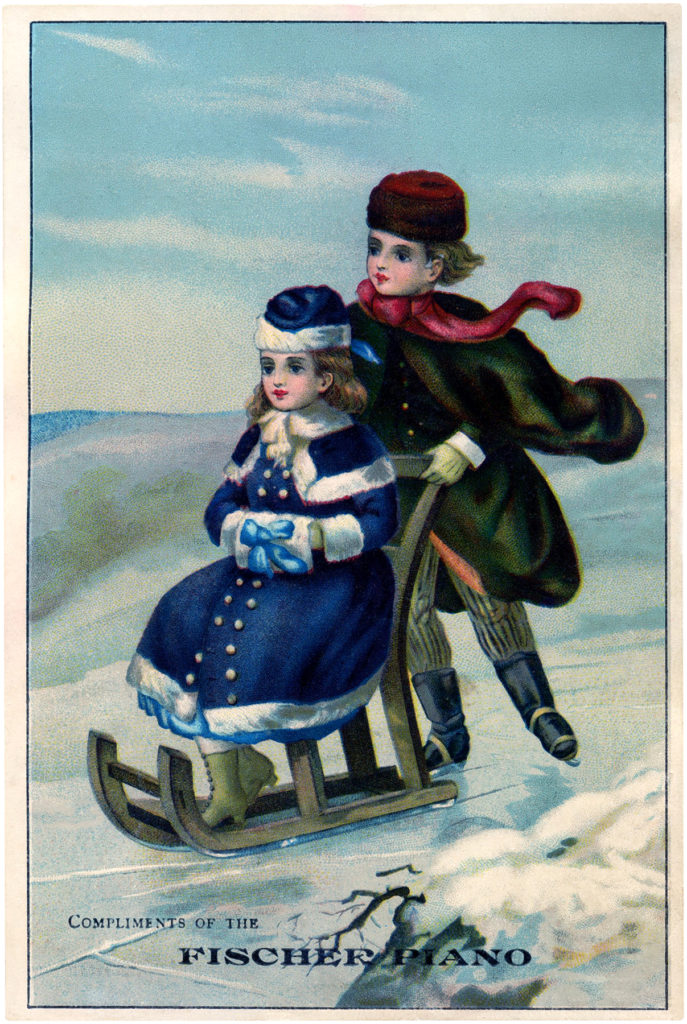 victorian children sledding image