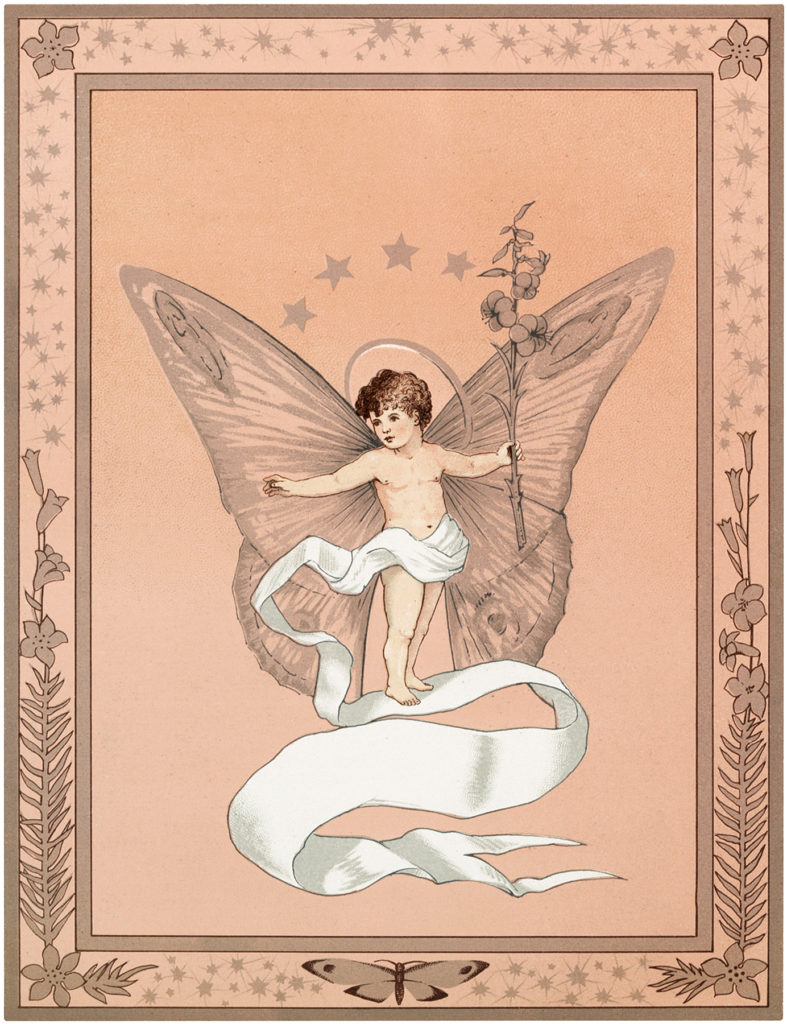 Vintage Fairy Baby Wings Banner Ribbon Image