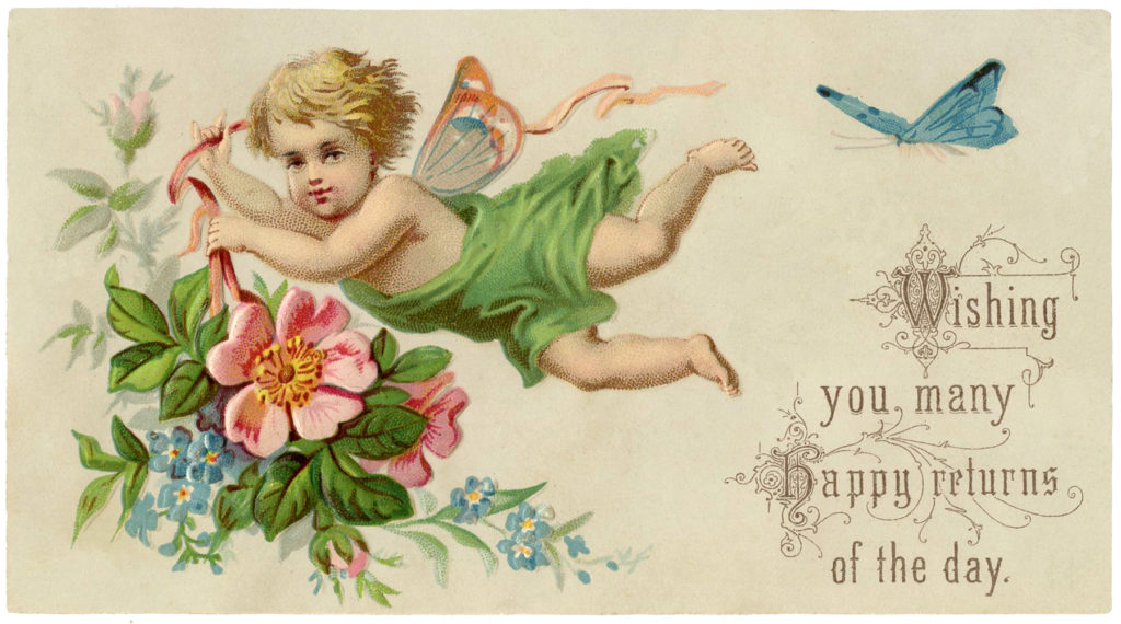 Vintage Fairy Flowers Bird Clipart