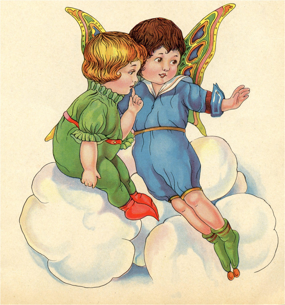 Vintage Fairies Clouds Flying Image