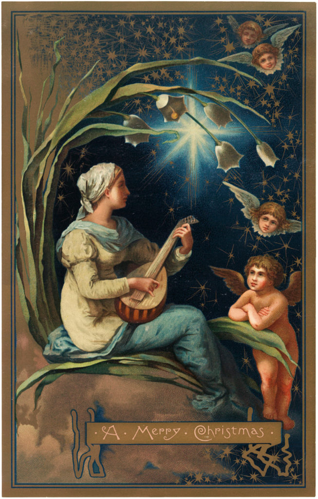 vintage cherub musician music illustration