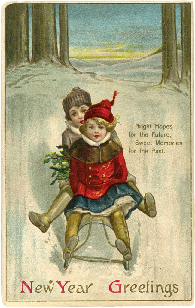 children sledding illustration