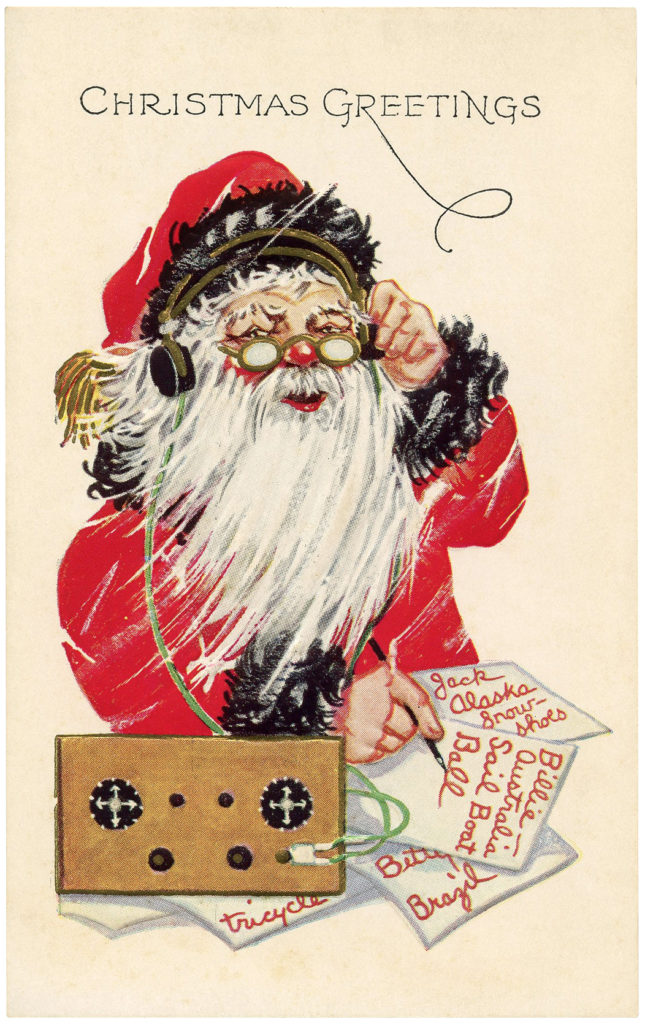 santa workshop list radio vintage clipart