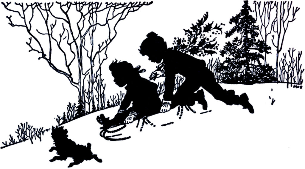 vintage silhouette sledding clip art