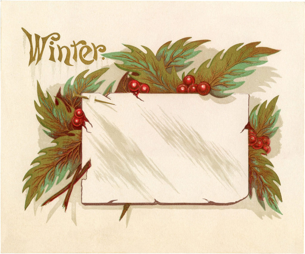 vintage winter holly label image