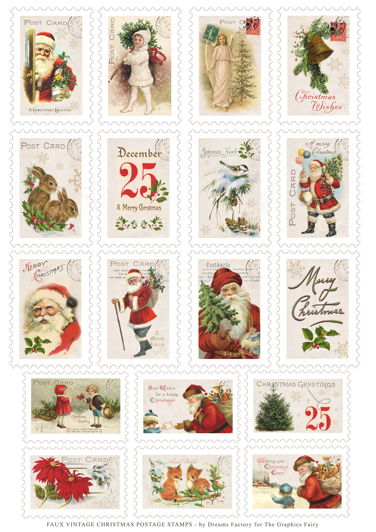 18 Printable Christmas Postage Stamps