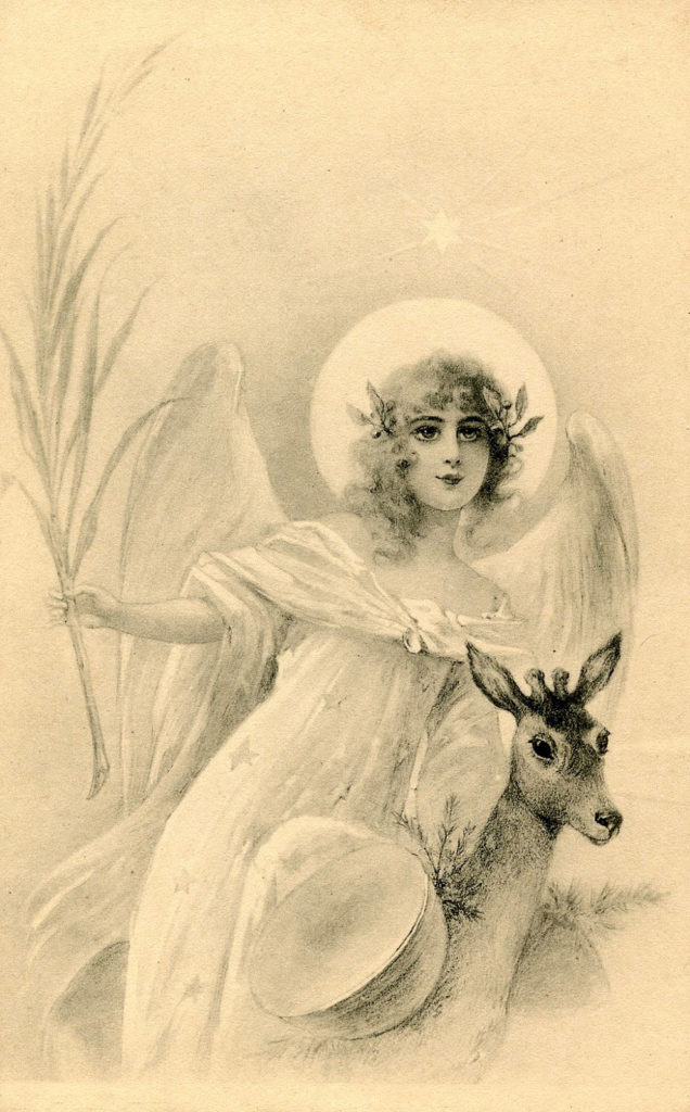 vintage sepia angel deer image