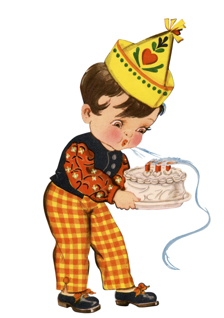 retro birthday boy cake blowing candles party hat image