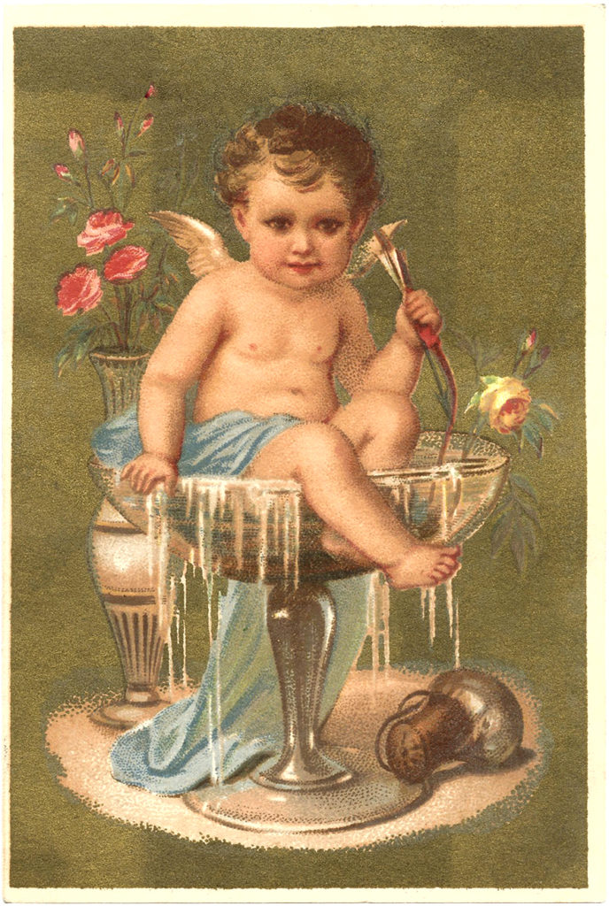 champagne cherub flowers vintage image