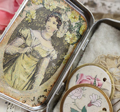 Altoid tin sewing kit journal with lady