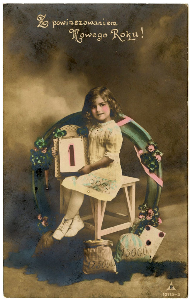 new years girl horseshoe vintage image