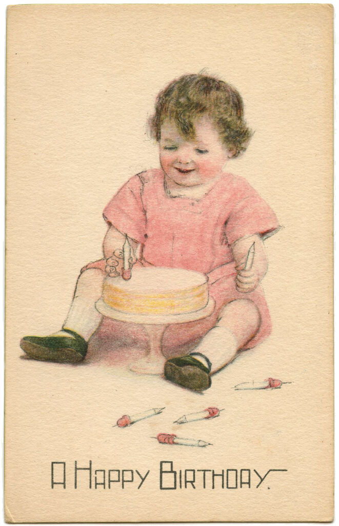 Vintage Birthday Cake Image with Toddler