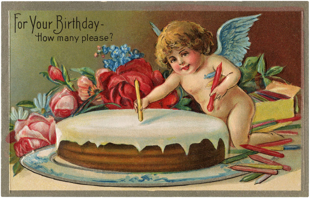 vintage birthday cake cherub candles image