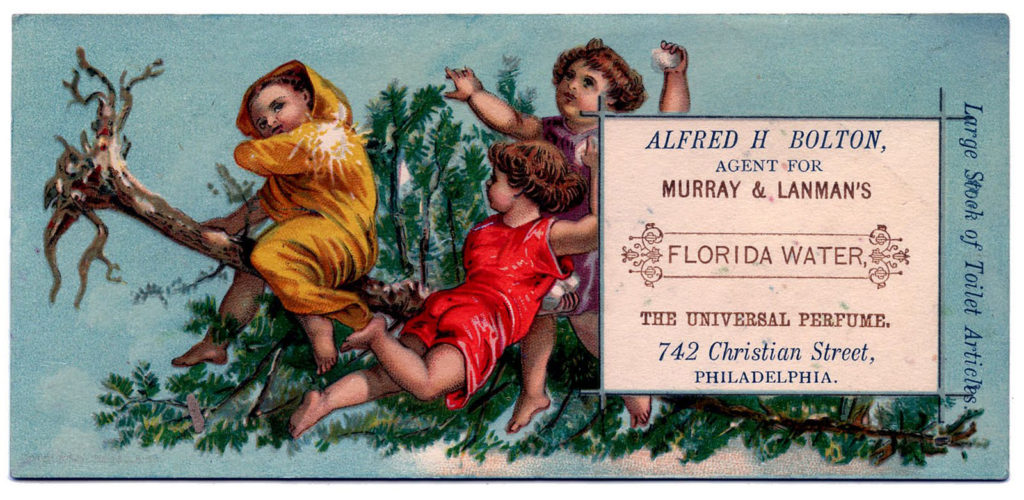 Christmas cherubs Florida water advertising typography image