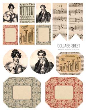 Musical instruments collage with people