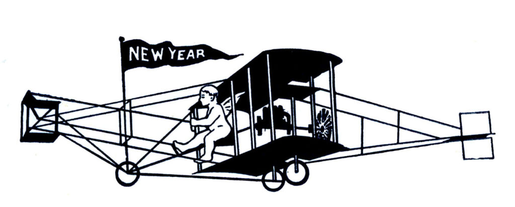 new year biplane plane black white clipart