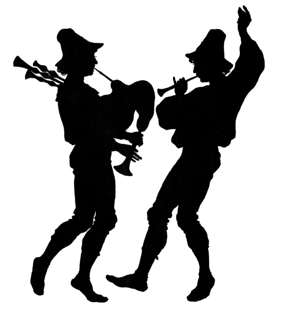 silhouette pipers piping horns christmas image