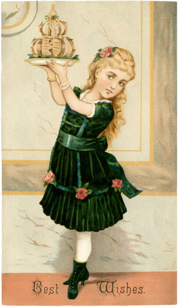 Victorian Girl Birthday Cake Illustration