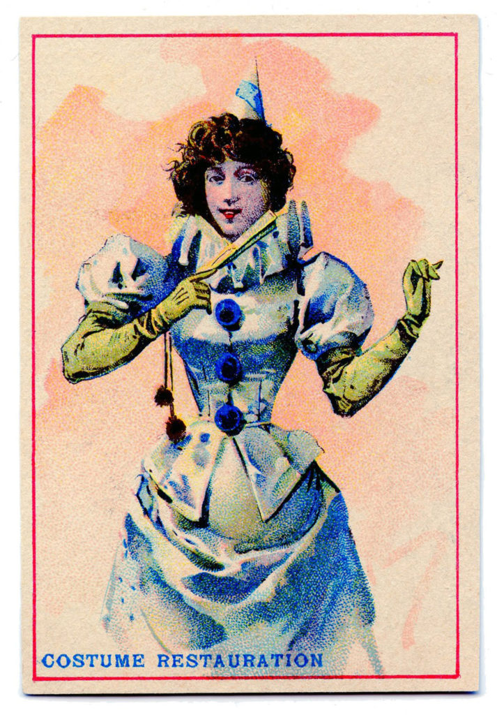 Blue Pierrot Clown Lady Costume Vintage Image