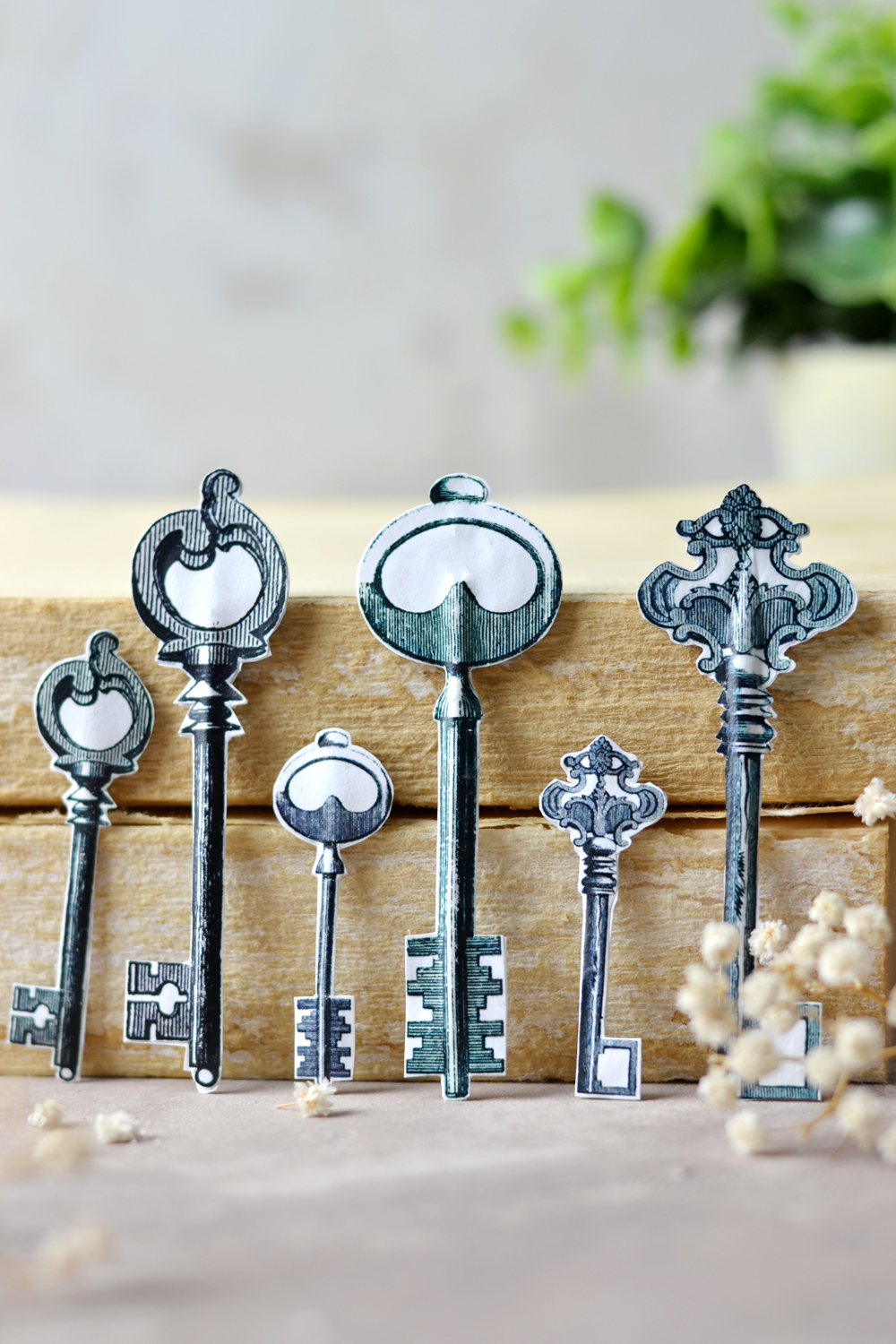 Paper keys with books