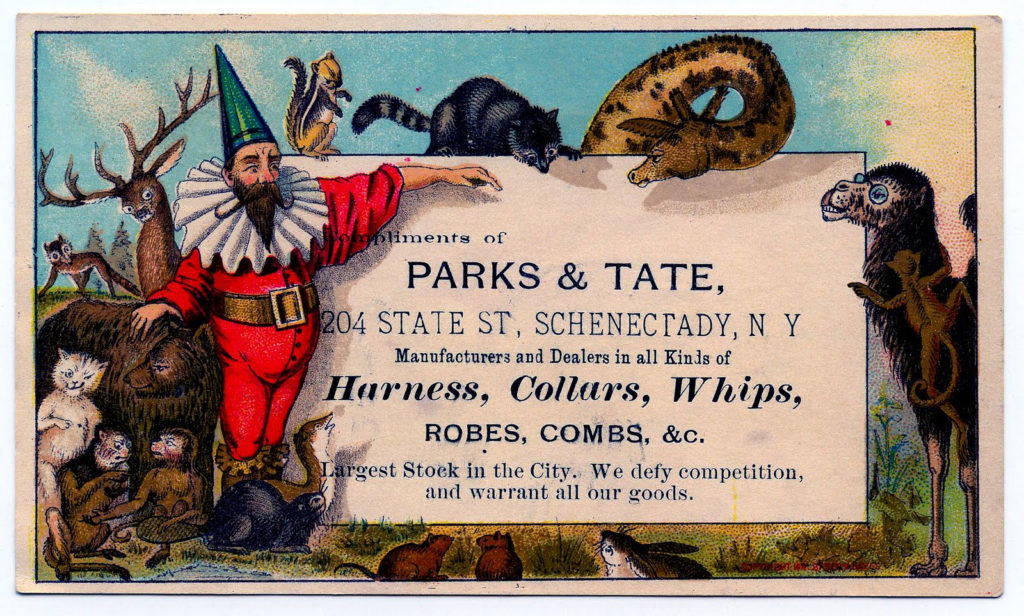 vintage fairy gnome card advertising illustration