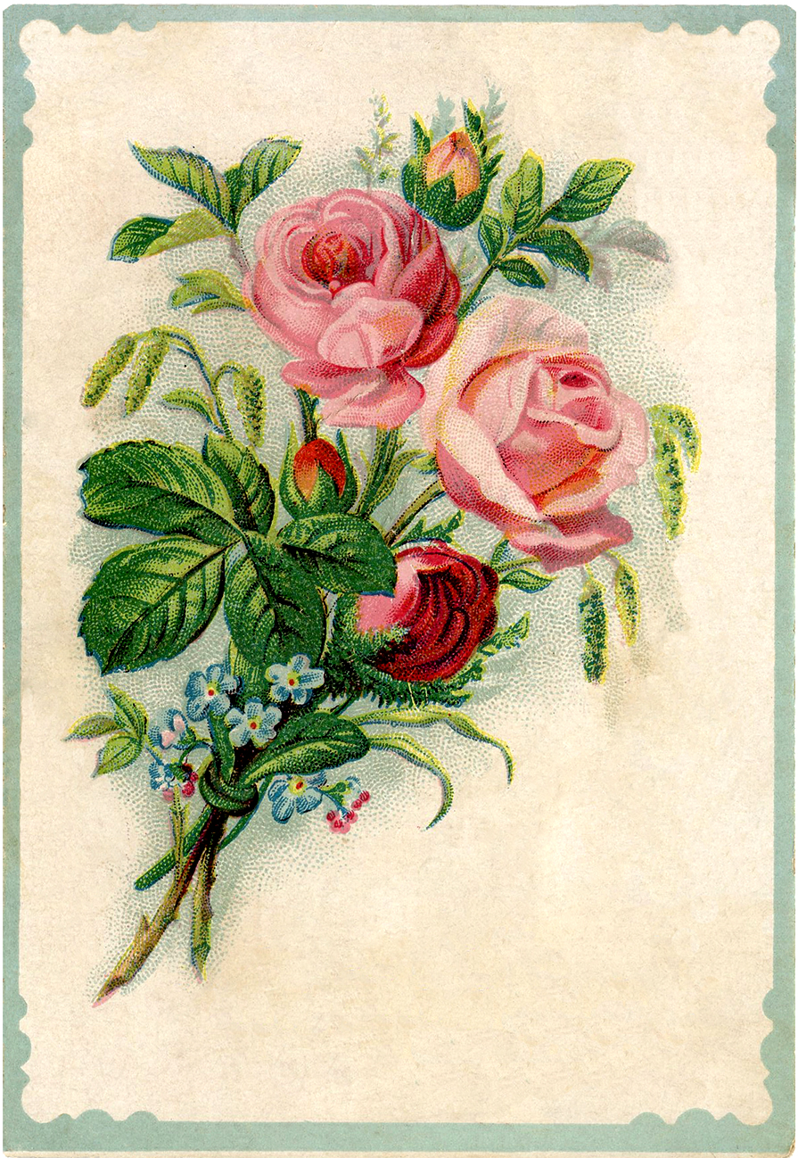 2 x Heart Stickers 7.5 cm Pretty Pink Roses Vintage Art  #13049 