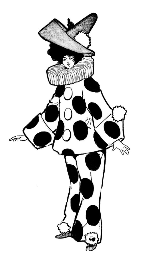 girl Pierrot clown costume black white clipart