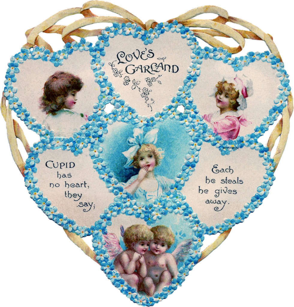 Victorian Heart Valentine Blue Image Die Cut