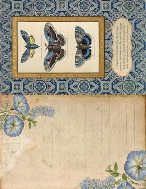 blue and green collage with butterflies