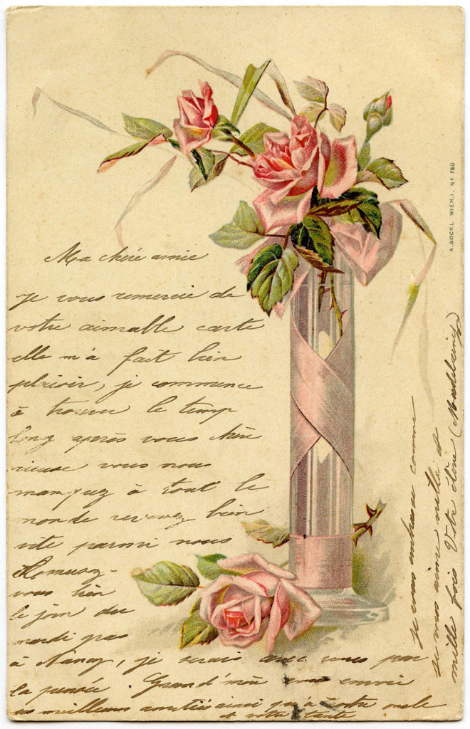 pink french roses vintage image