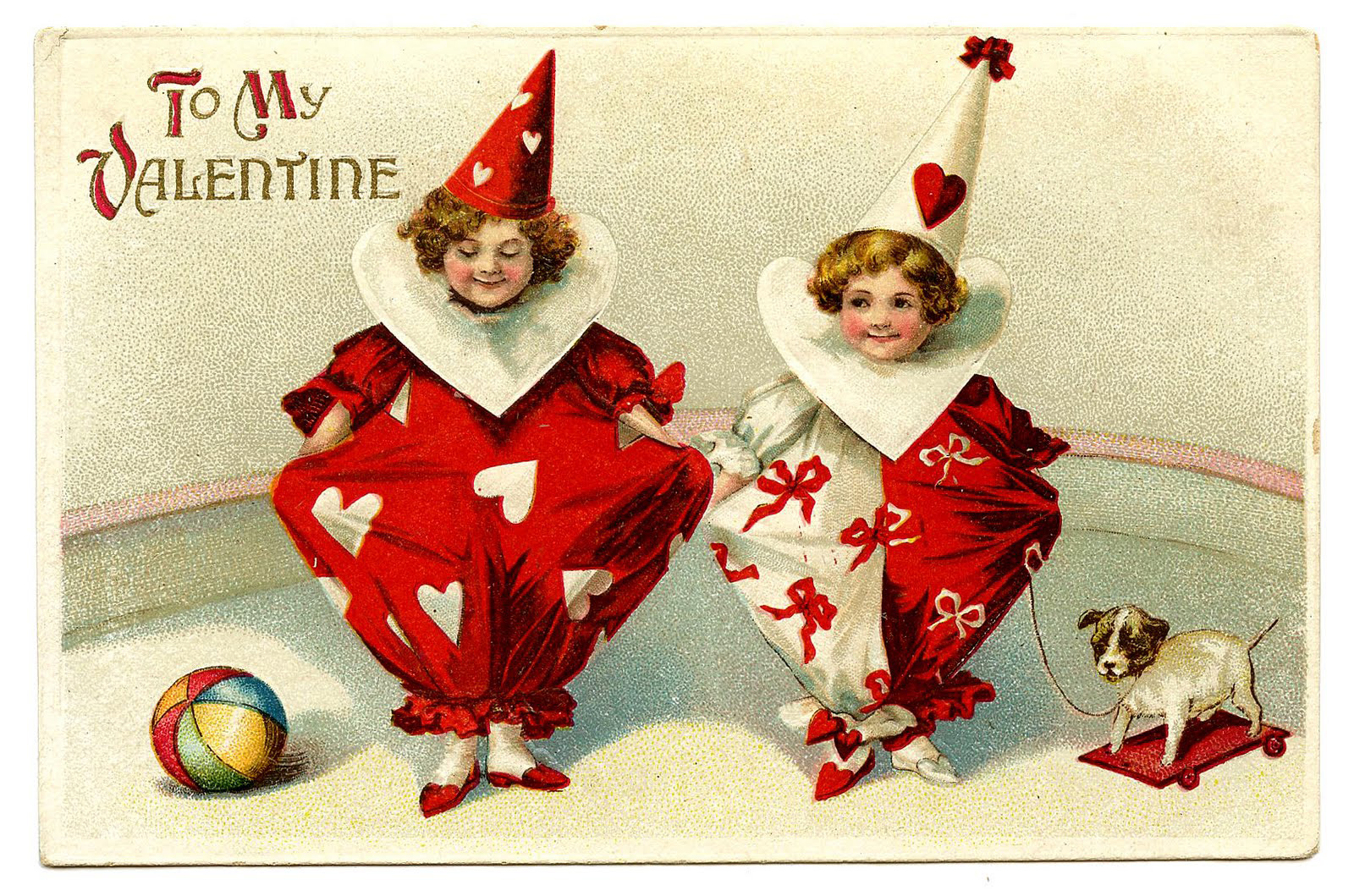 Valentine Clowns red white hearts costumes clipart