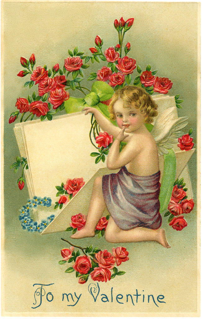 valentine cherub roses wings illustration