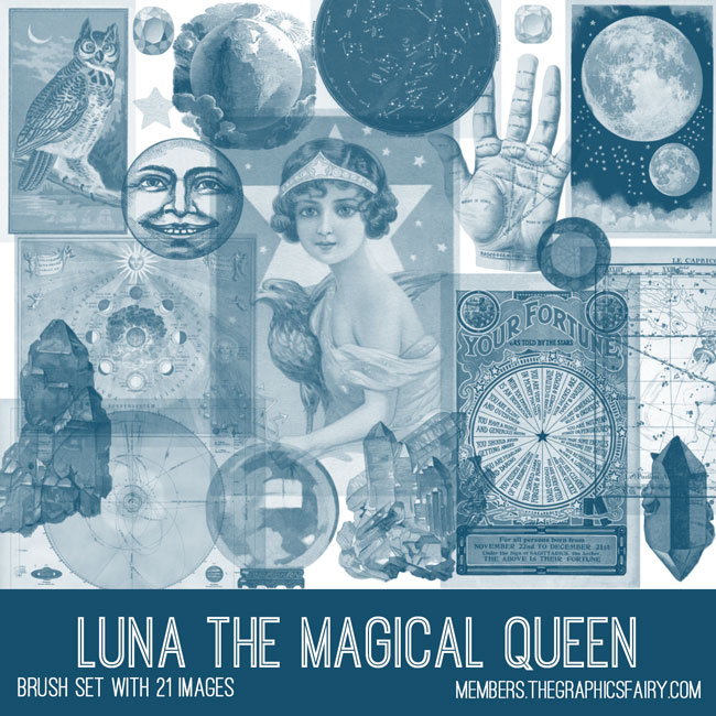 vintage luna the magical queen brush set