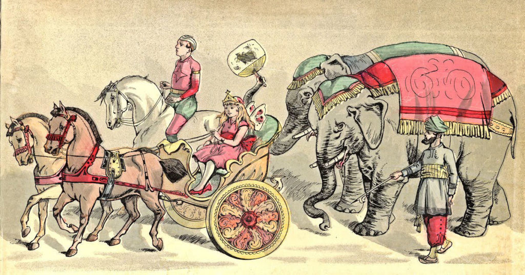 circus elephants chariot performer illustration