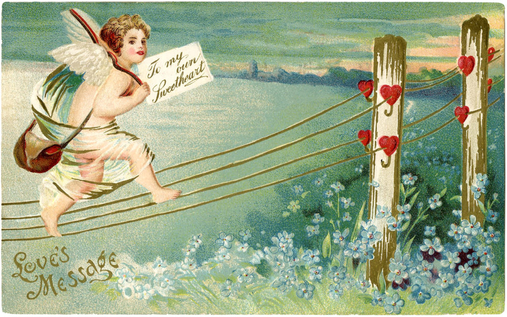 Vintage Valentine Cupid Hearts Mail Image