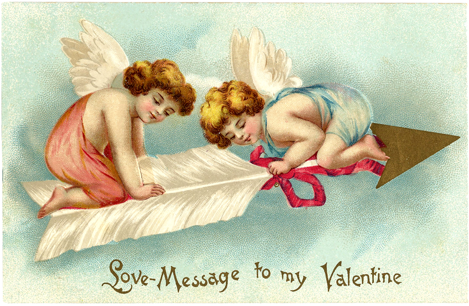 Vintage Printable Valentines Day Gift Wrap Cute Cupids Fairies 