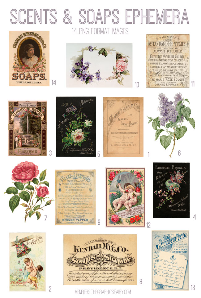 vintage scents & soaps ephemera digital image bundle