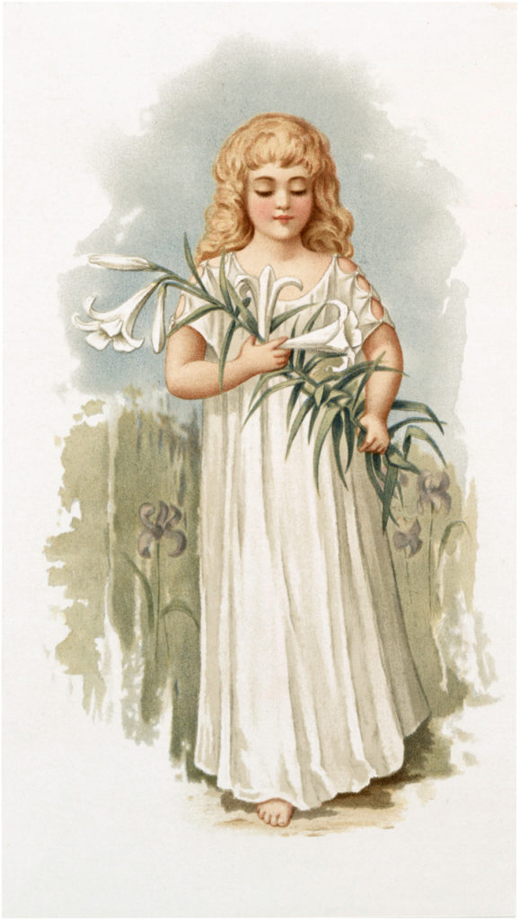 Easter Lily Girl White Dress Illustration