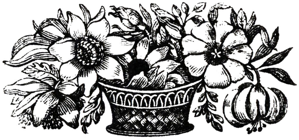 flower basket black white clip art